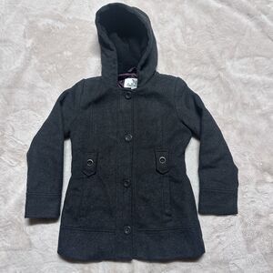 KC Collections Girls Size 7 Charcoal Gray Wool Blend Hooded Winter Coat